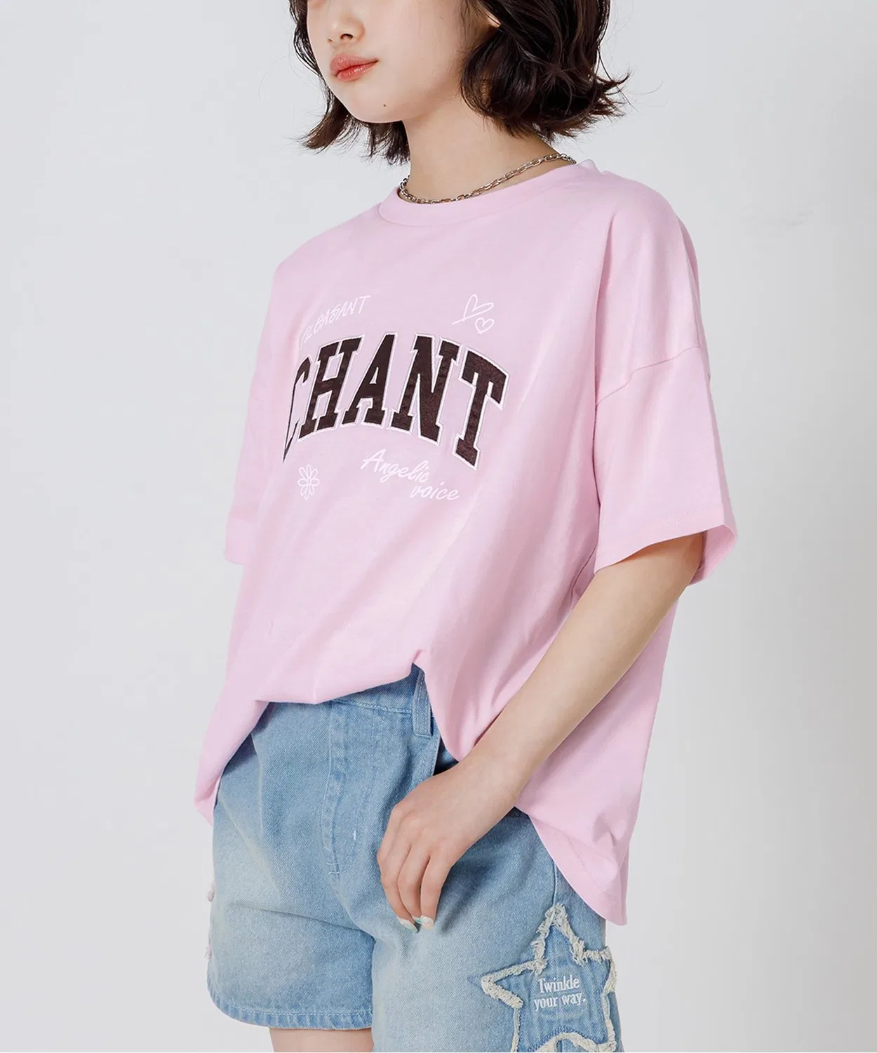 Детская футболка с аппликацией Satin Applique Logo BIG algy, Pink