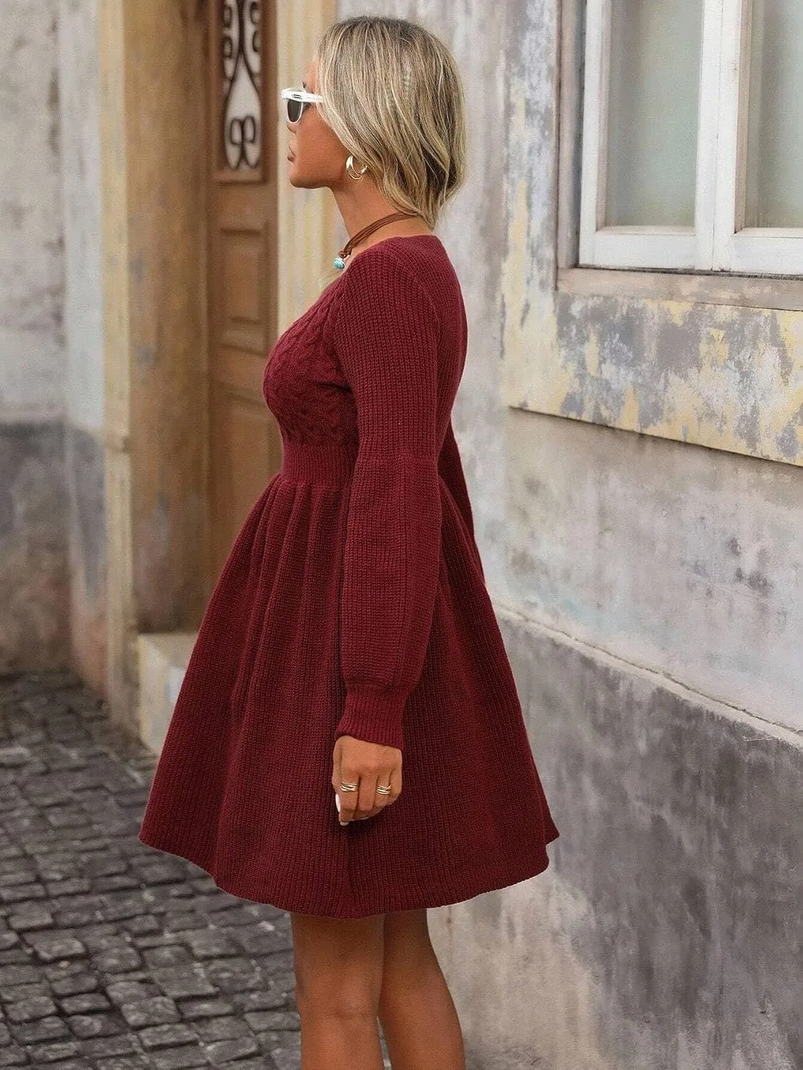 Женское повседневное платье длинным рукавом Knit Dress, Burgundy — фото 4