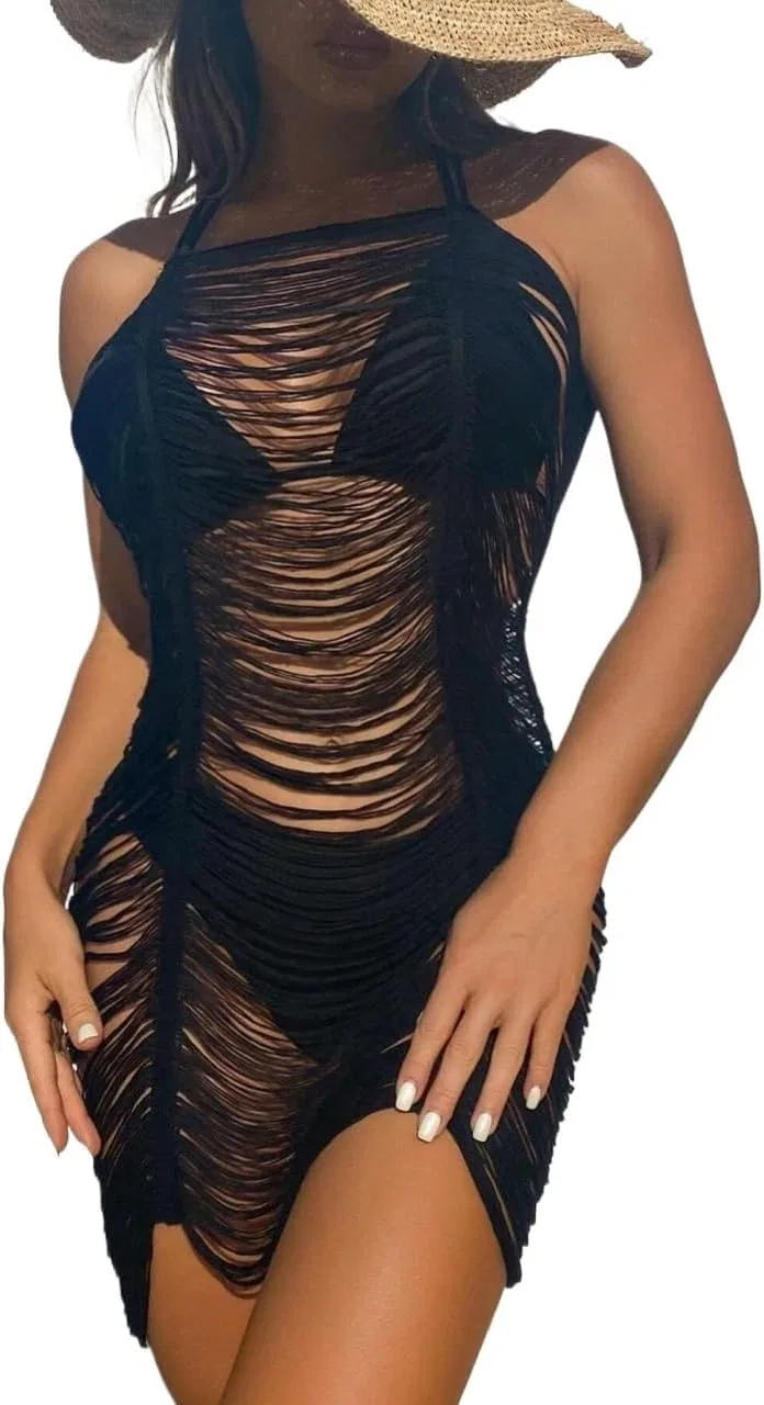 Женская пляжная накидка с разрезом, sleeveless, Black