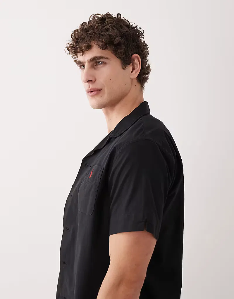 Хлопковая рубашка Polo Ralph Lauren с коротким рукавом, черный — фото 4