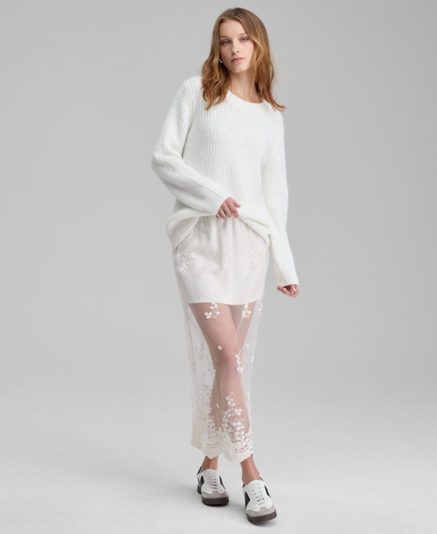 

Женская макси-юбка с вышивкой и прозрачной накладкой, размеры PXXS-XXL And Now This, Cream