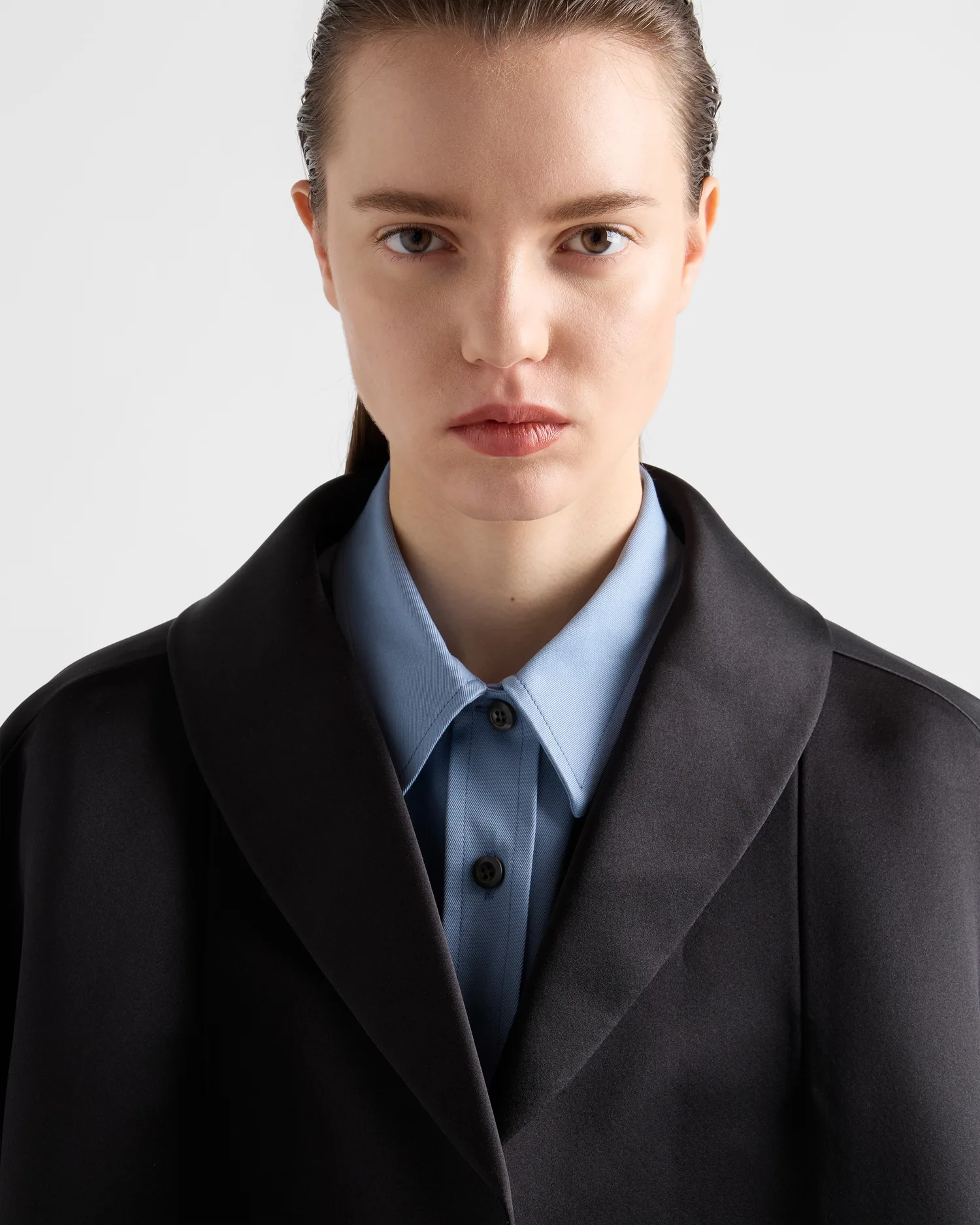 Однобортное пальто из двойного атласа Prada, черный — фото 3