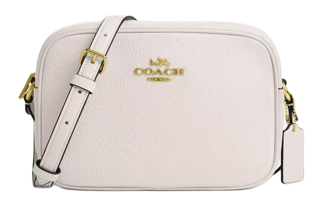

COACH Сумка для фотоаппарата Jamie Refined Pebble Pattern из кожи, сумка на плечо, маленькая женская, золотисто-мелово-белая