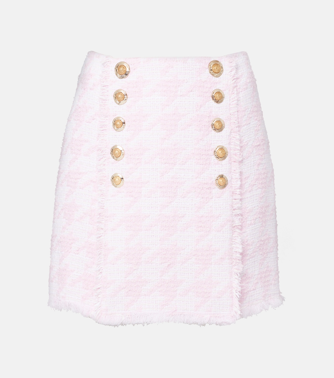 Мини-юбка из хлопковой смеси с рисунком гусиная лапка Balmain, Blanc/Rose