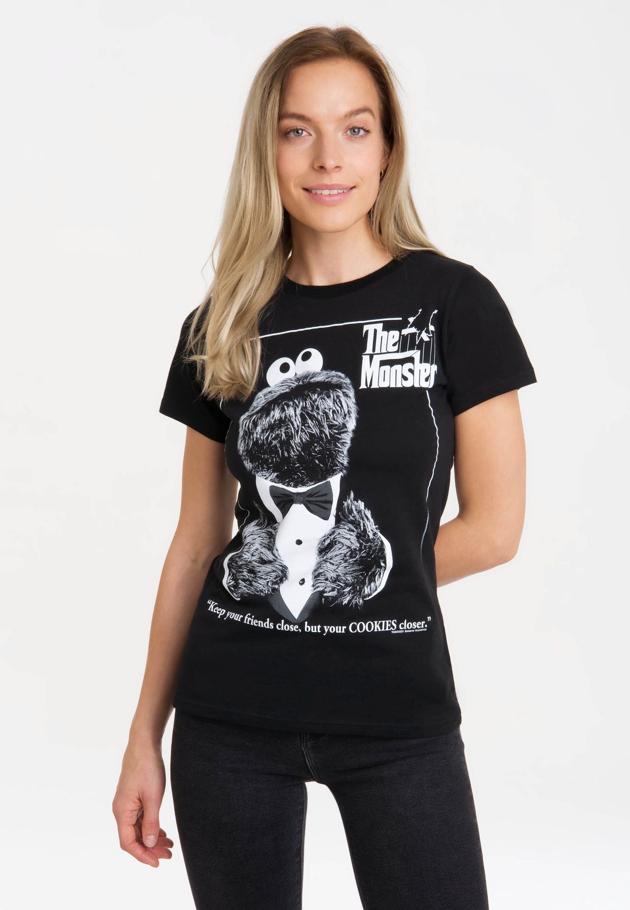 Новая футболка для девочек Cookie Monster — «Крестный отец» LOGOSHIRT, черный — фото 3