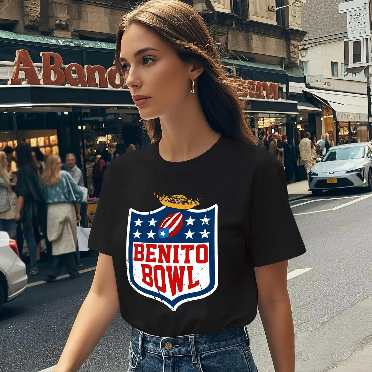 Футболка для женщин Benitos Bowls с графическим принтом в винтажном стиле Generic, черный — фото 3