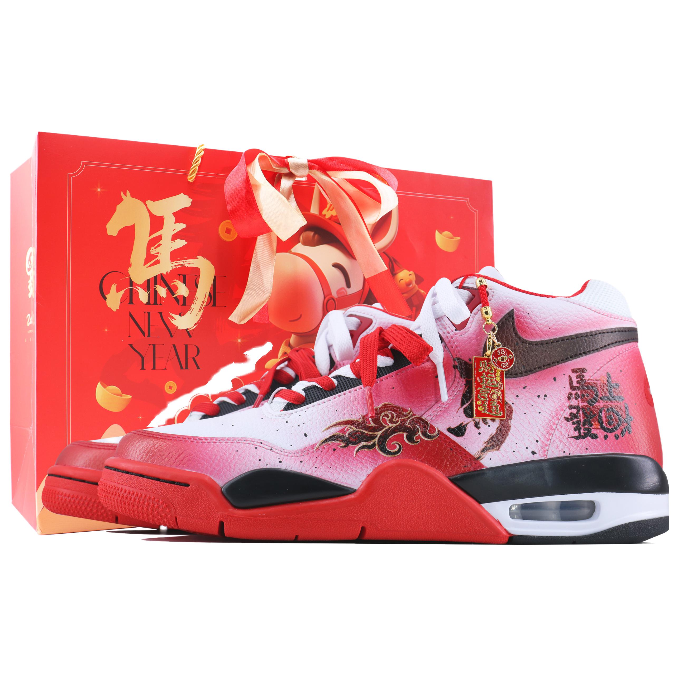 

Nike Кроссовки баскетбольные Flight Legacy Auspicious Horse Prosperity S Mid top Vintage Unisex белые красные черные