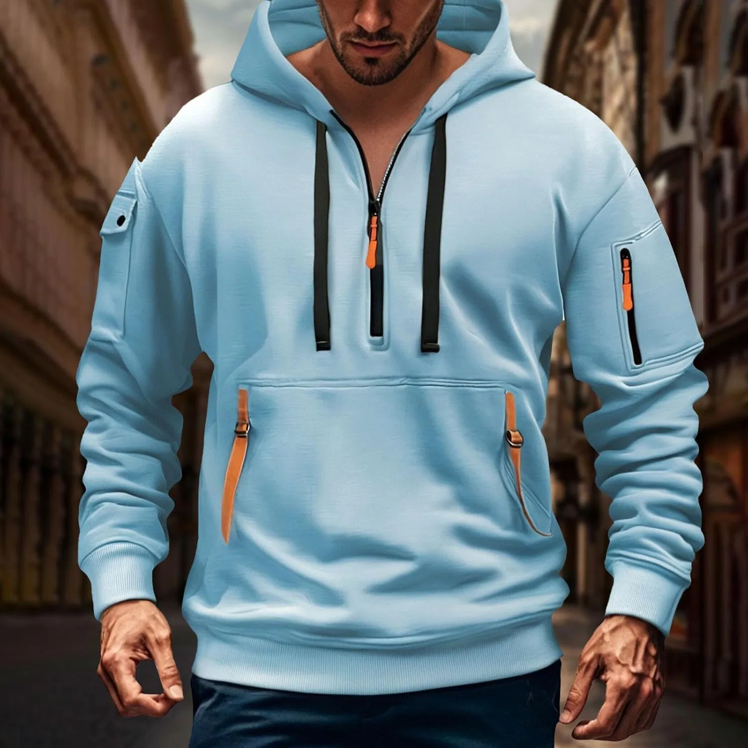 Мужская худи тактическая, карго, на молнии, Generic, D-sky Blue — фото 3