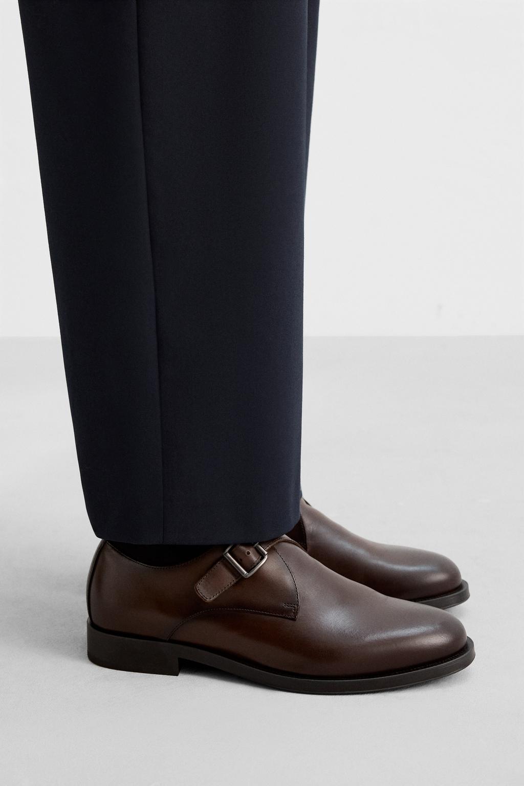 

Кожаные туфли с пряжкой ZARA, коричневый