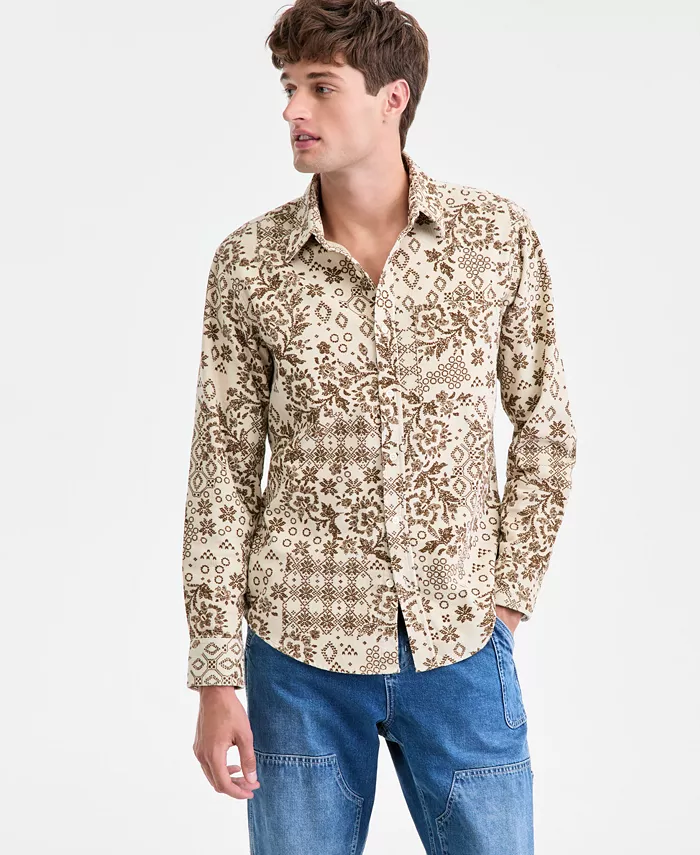 

Мужская рубашка Bonds с длинным рукавом из хлопкового вельвета с принтом в стиле пэчворк Sun + Stone, загар/бежевый