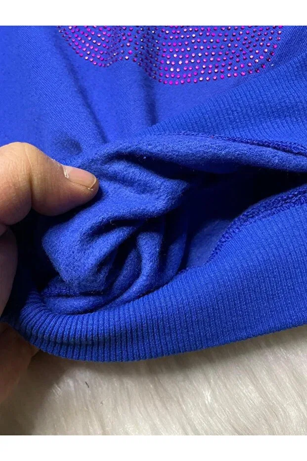 Детский комплект спортивного костюма для девочек с принтом Stone-Embellished girls' tracksuit set Kids Clup, Saks Blue — фото 3