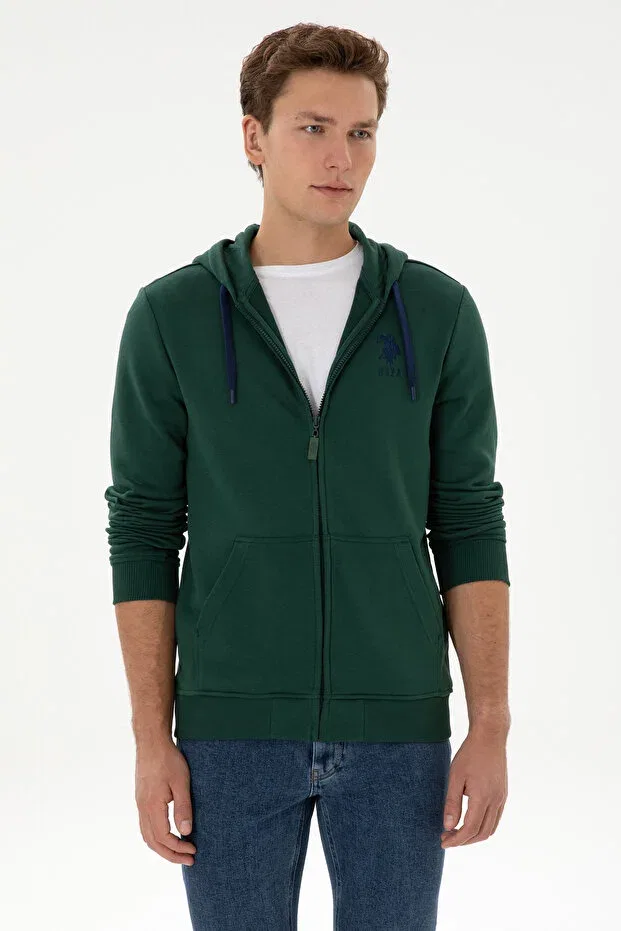 Мужской вязаная кардиган с капюшоном на молнии U.S. Polo Assn., Dark Green — фото 3