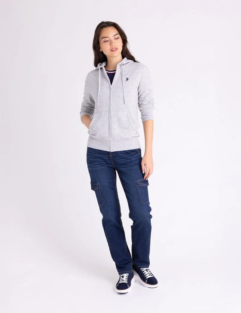 Женское худи U.S. Polo Assn. Fleece Full Zip Logo,  светло-серый — фото 3