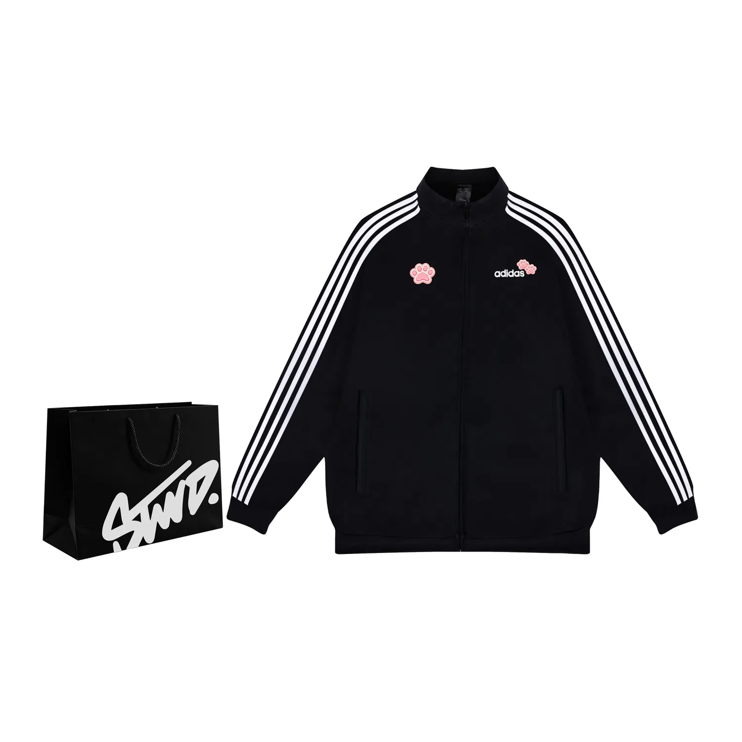 Детская куртка Adidas с принтом, Pink Cat Paw+Shopping Bag