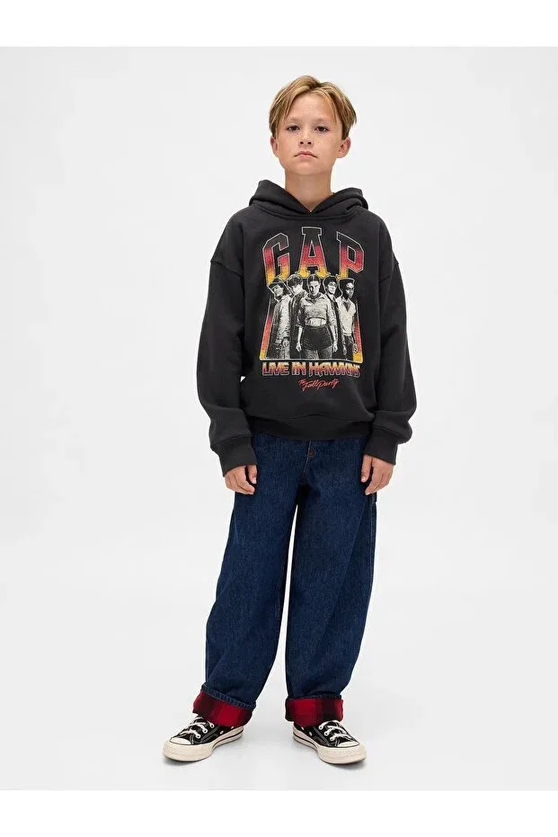 Детское худи для мальчиков с принтом Stranger Things Vintage Soft Graphic, Gap, Black-000 — фото 4