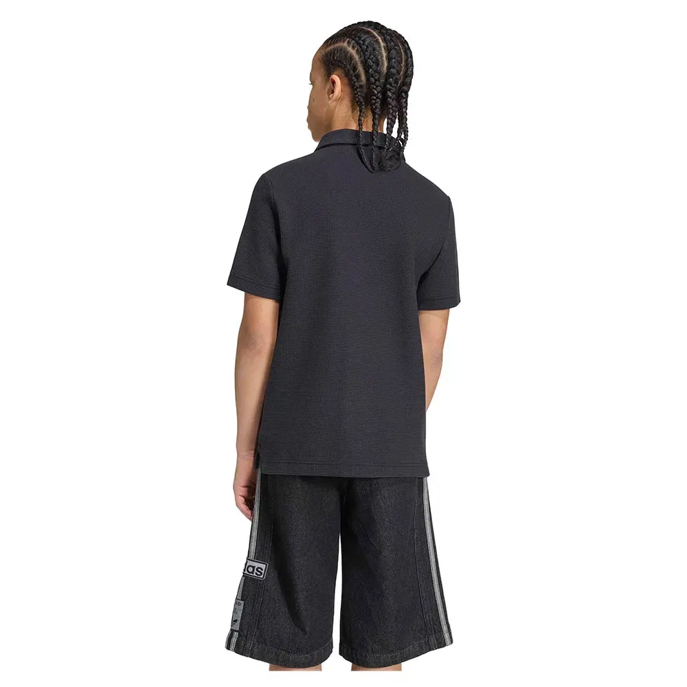 Детское поло для девочек с вафельной текстурой Waffle Short Sleeve Polo Adidas Originals, Black — фото 2
