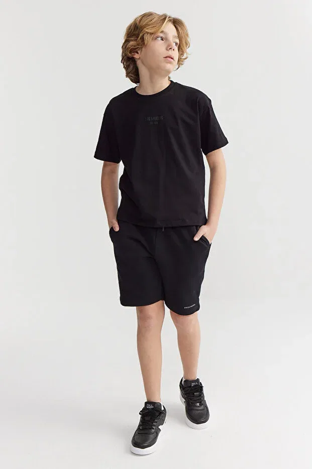 Детские шорты для мальчиков с принтом Boy'S tie-waist letter print shorts Paulmark, Black
