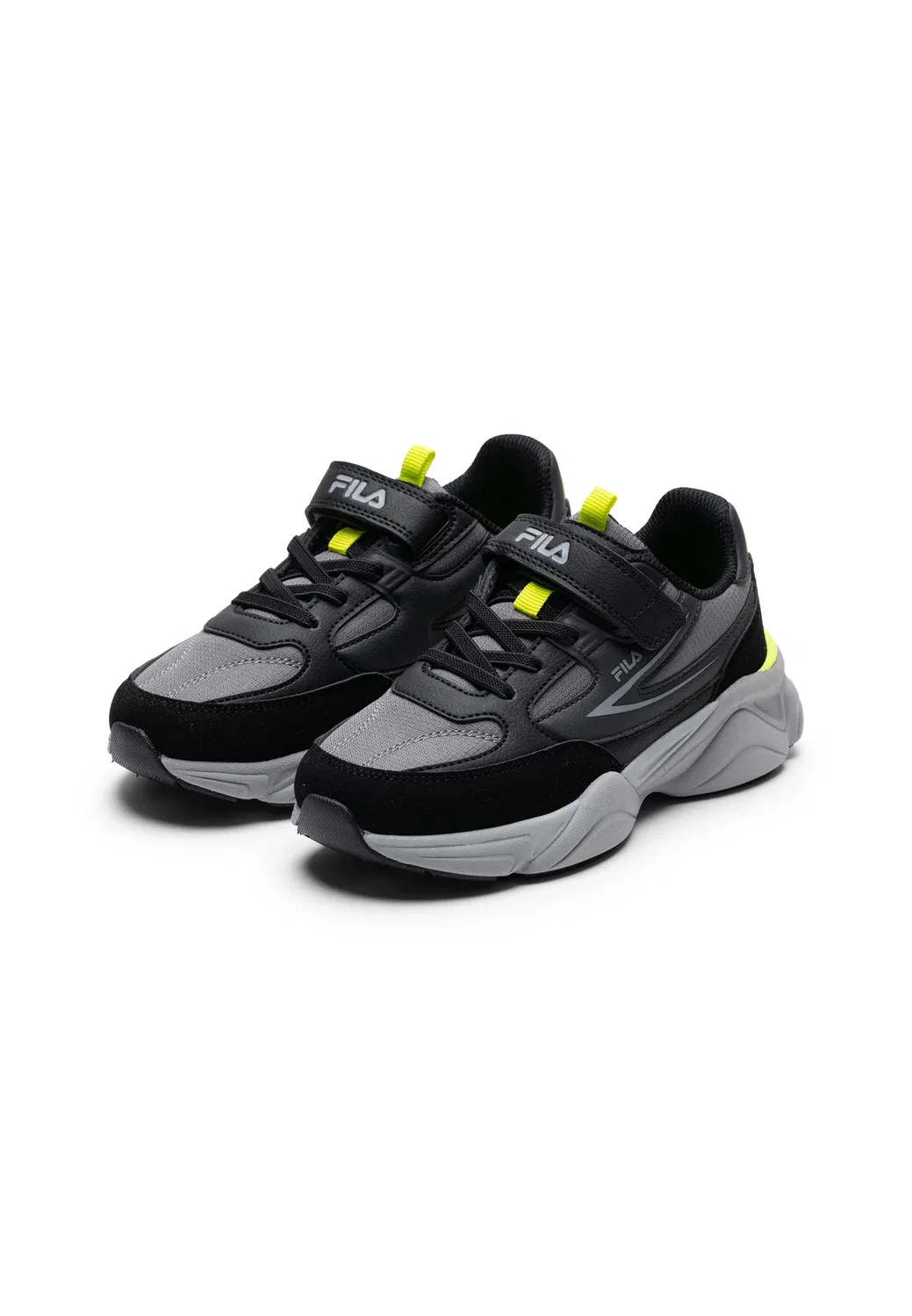 Обувь Recade на липучках, детская, унисекс - кроссовки Fila, Black-Acid Lime — фото 2
