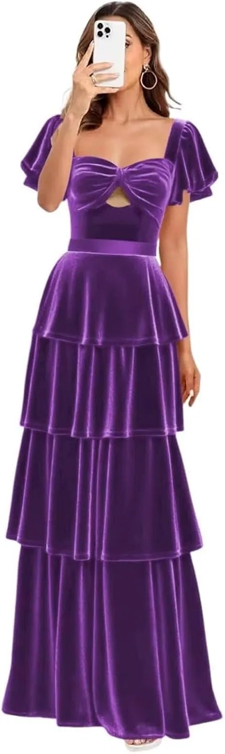 Женское вельветовое платье с воланами YH143, Purple