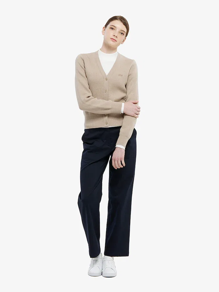 Чино-брюки LACOSTE Cropped, женские прямые, хлопок