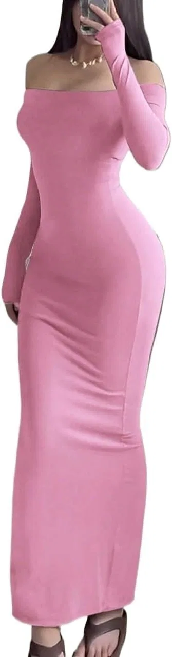 Женское элегантное облегающее платье с длинным рукавом Jinhuili, Pink
