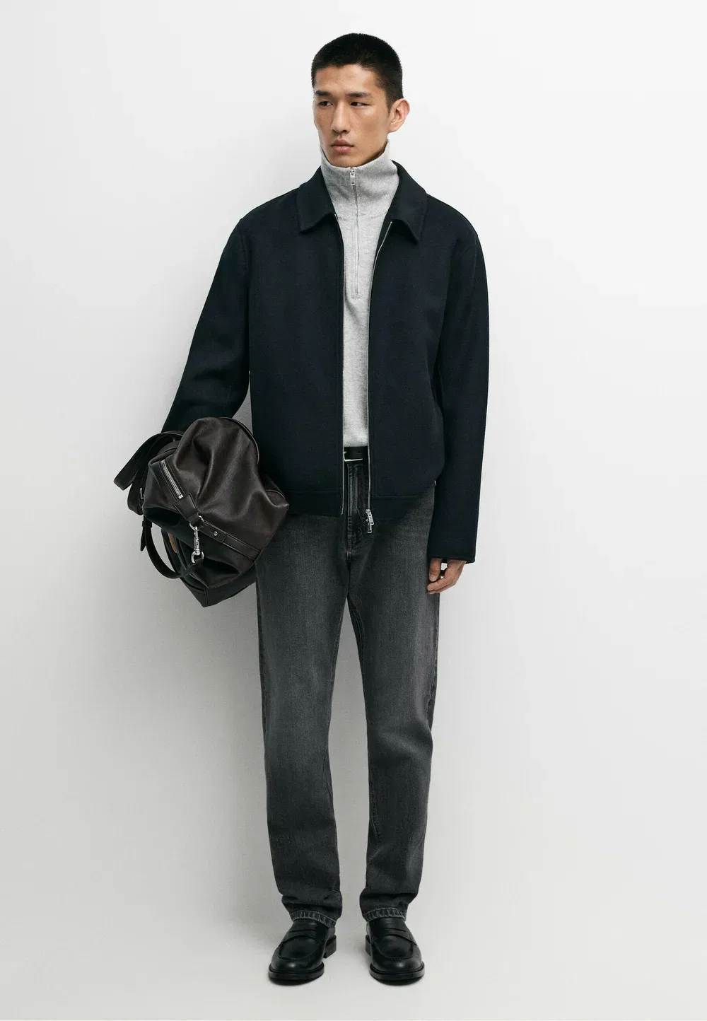 Куртка на молнии из шерстяной смеси - легкая куртка Massimo Dutti, Dark Blue — фото 2