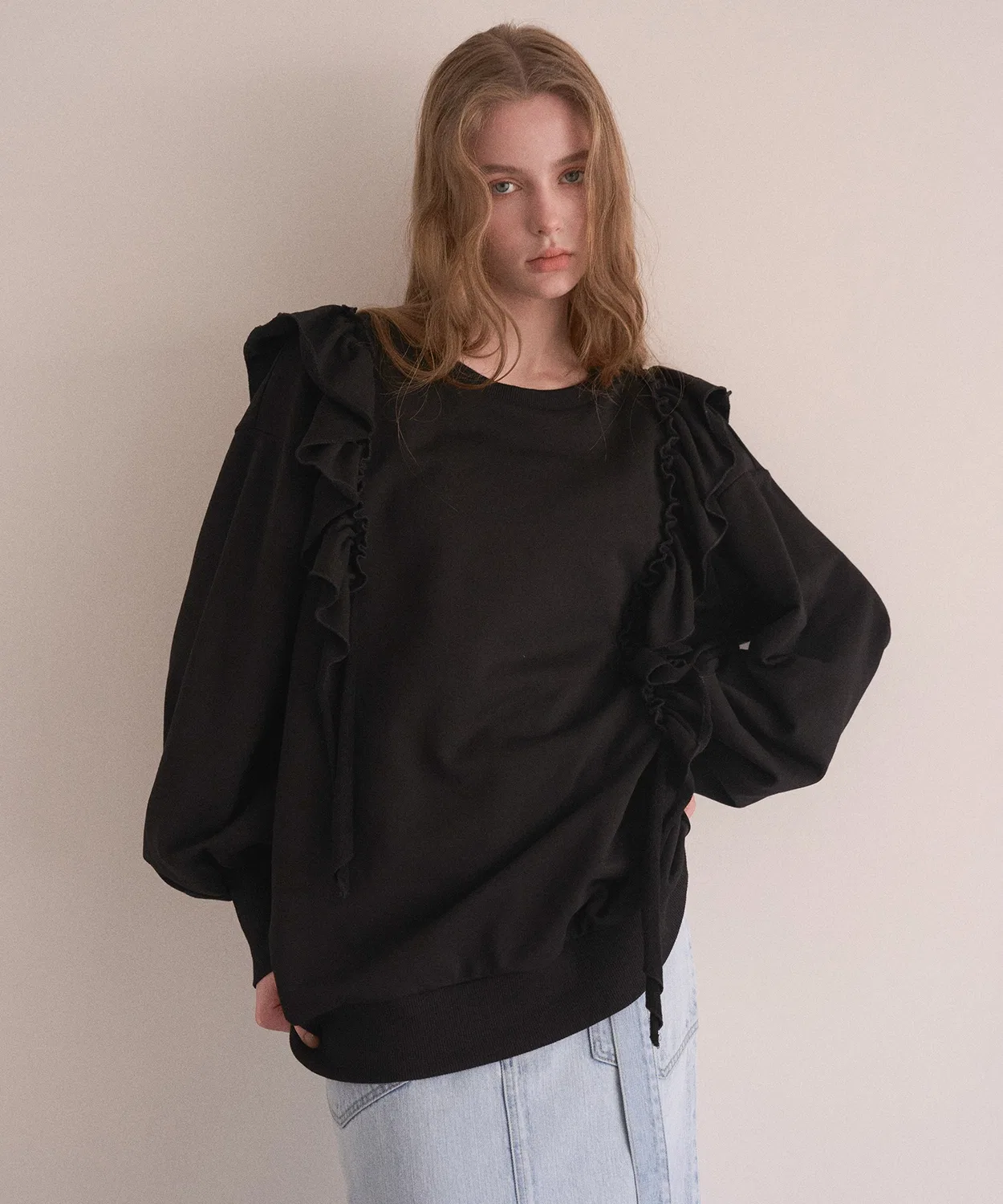 Детский свитшот с длинным рукавоми воланами Droopy Frill MIELI INVARIANT, Серый — фото 3
