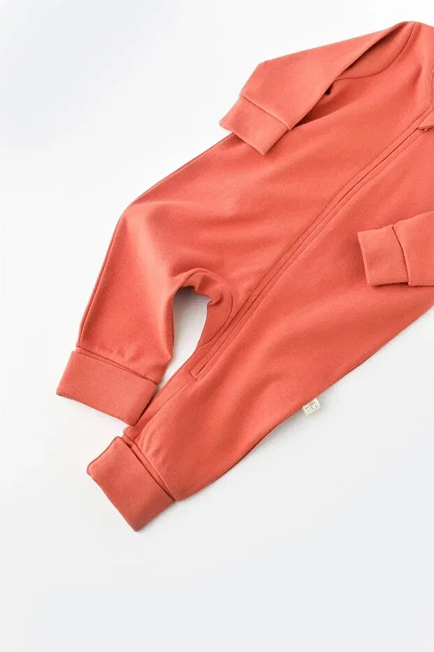 Детский комбинезон на молнии хлопковый Organic Cotton Baby Zippered Jumpsuit Generic Brands, Cinnamon — фото 4