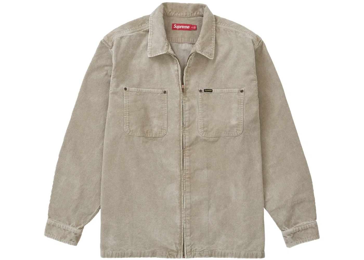 Мужская рубашка из вельвета с принтом Supreme Washed Corduroy Zip Up Shirt, Tan — фото 2