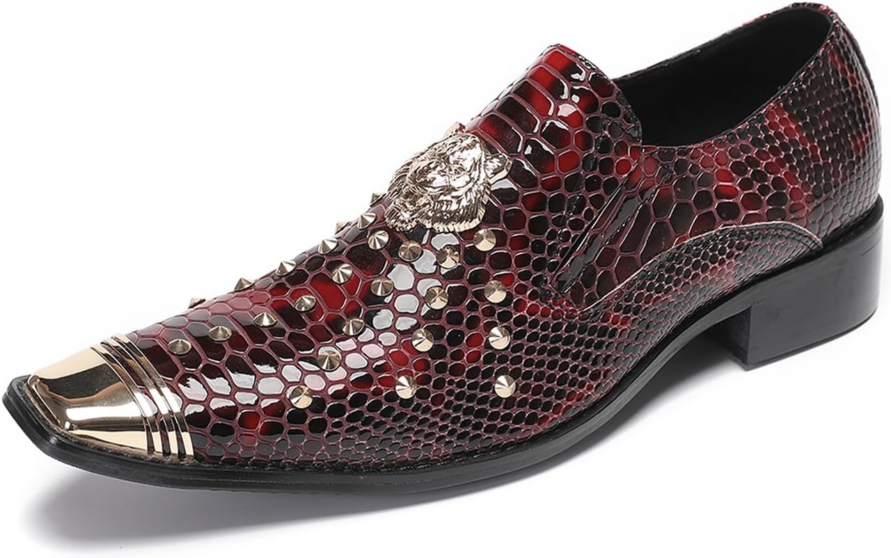 

Мужские слипоны Santimon Penny Loafers - кожаные повседневные вестерн-туфли с текстурой под змеиную кожу, с золотыми блестками, бисером и металлическим квадратным носком для вечеринок, дискотек и свадеб