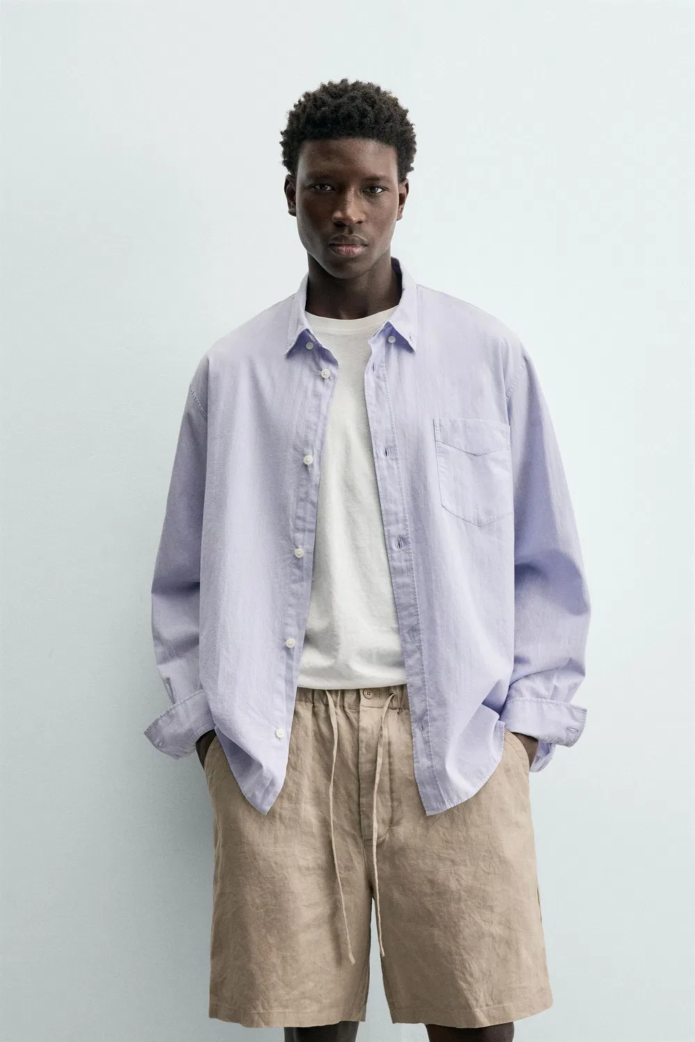 Рубашка из хлопкового вуаля ZARA, Lavender — фото 2