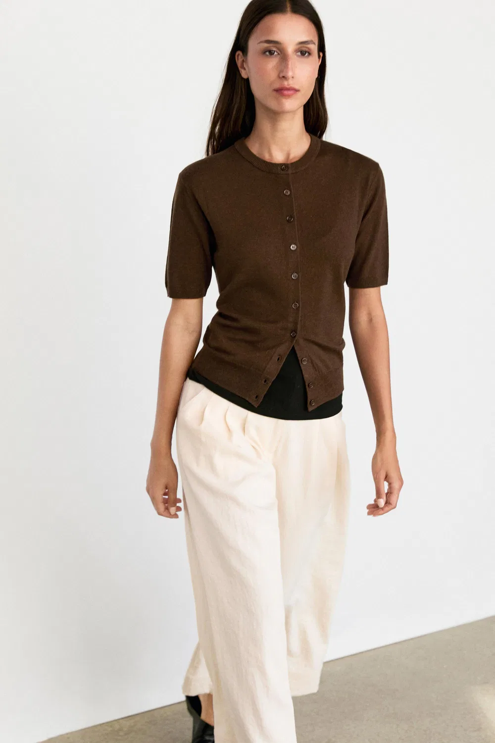 Кардиган Massimo Dutti Short Sleeve, коричневый
