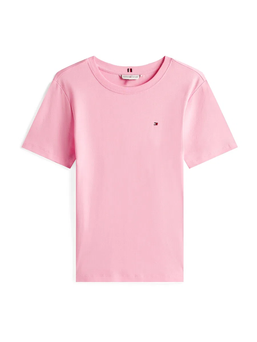 Футболка TOMMY HILFIGER 'Flag Embroidery Slim' розового цвета