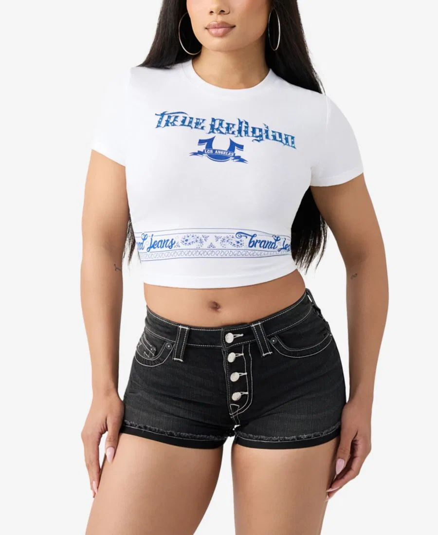 Топ-бандо с принтом и стразами Crystal Bandeau True Religion, Optic White