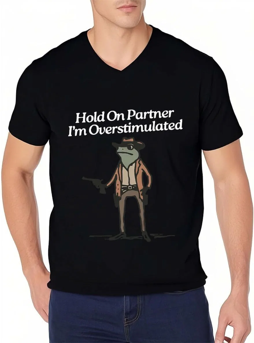 Женская футболка с принтом Hold On Partner Im Overstimulated Regular Fit, Claret — фото 4