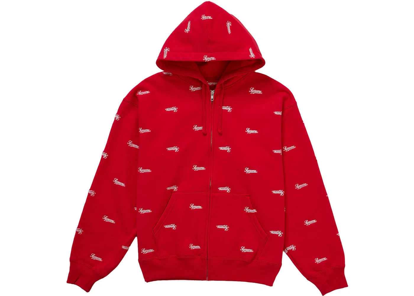 Мужская худи с принтом Supreme Repeat Script Zip Up Hooded Sweatshirt, Red