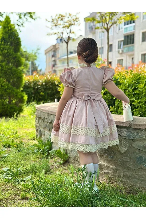 Детское платье для девочек кружевное Linarookids Masal baby girls' vintage dress, Pink — фото 3