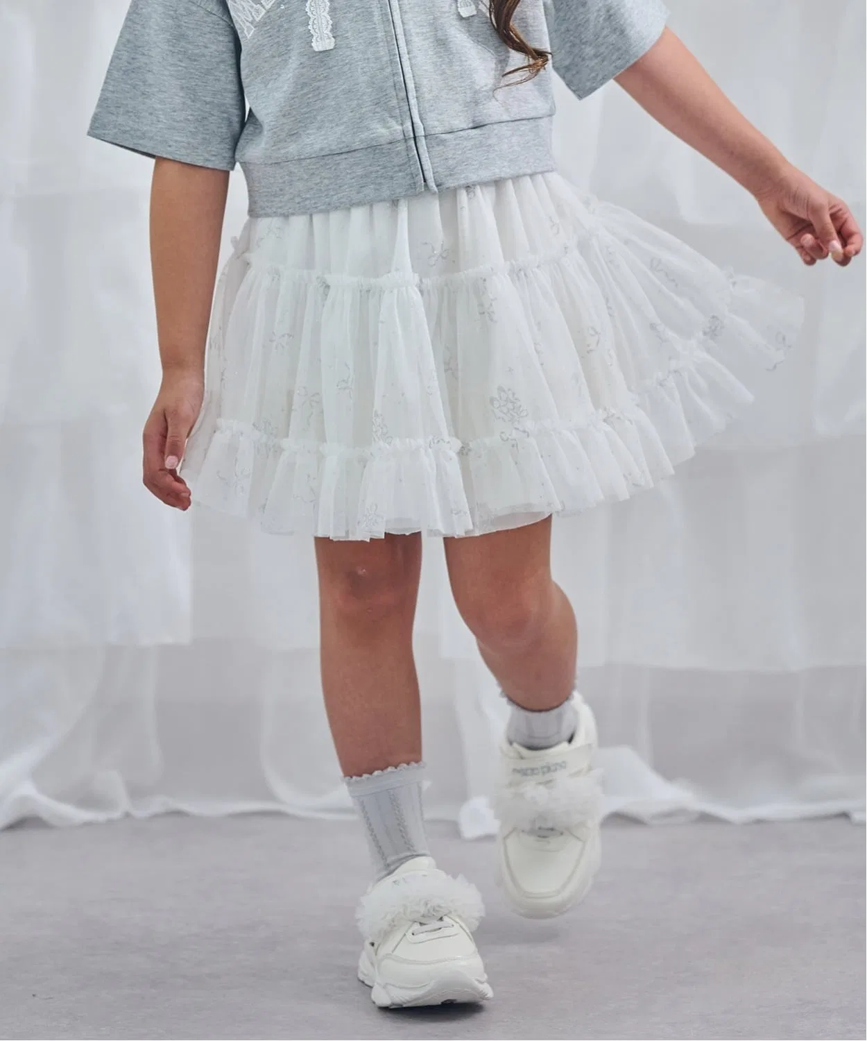 Детская юбка из фатина с блестящим принтом модель Tutu Skirt mezzo piano, Off White