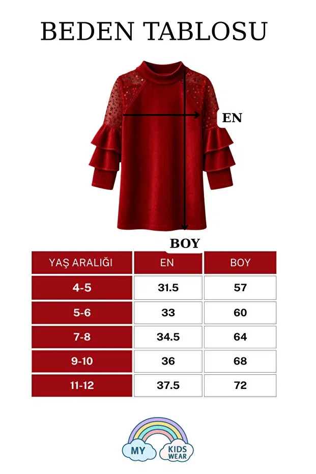 Детское платье для девочек из велюра с длинным рукавом My Kids Wear, Red — фото 4