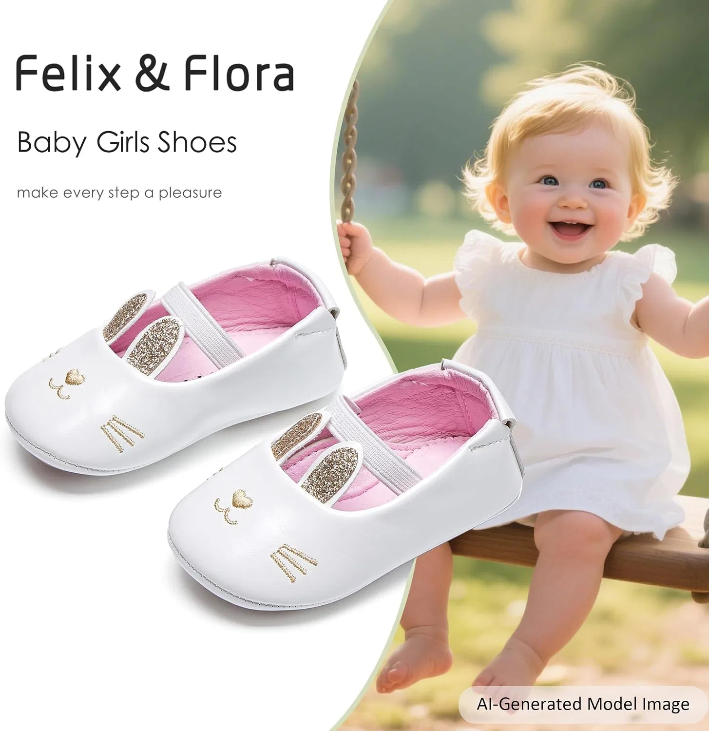 Детские балетки для девочек с мягкой подошвой Felix & Flora, Gold — фото 3