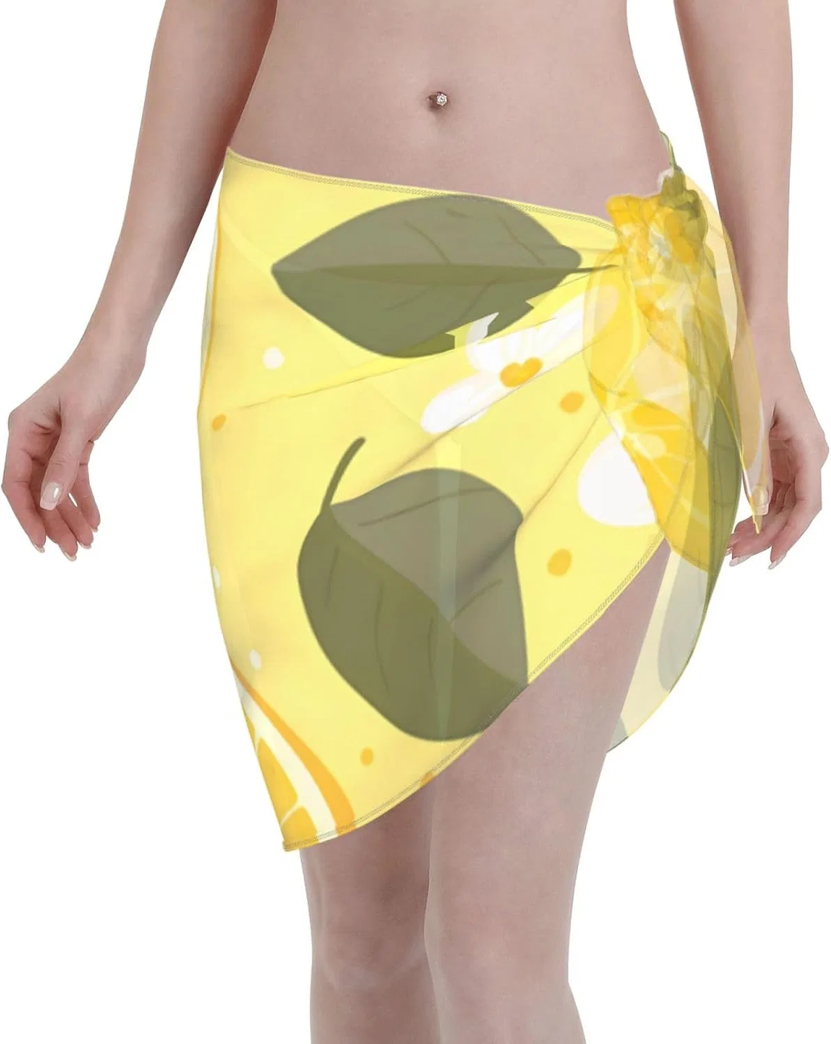 Женская пляжная накидка с листовым принтом, Black Leaf, Yellow Lemon