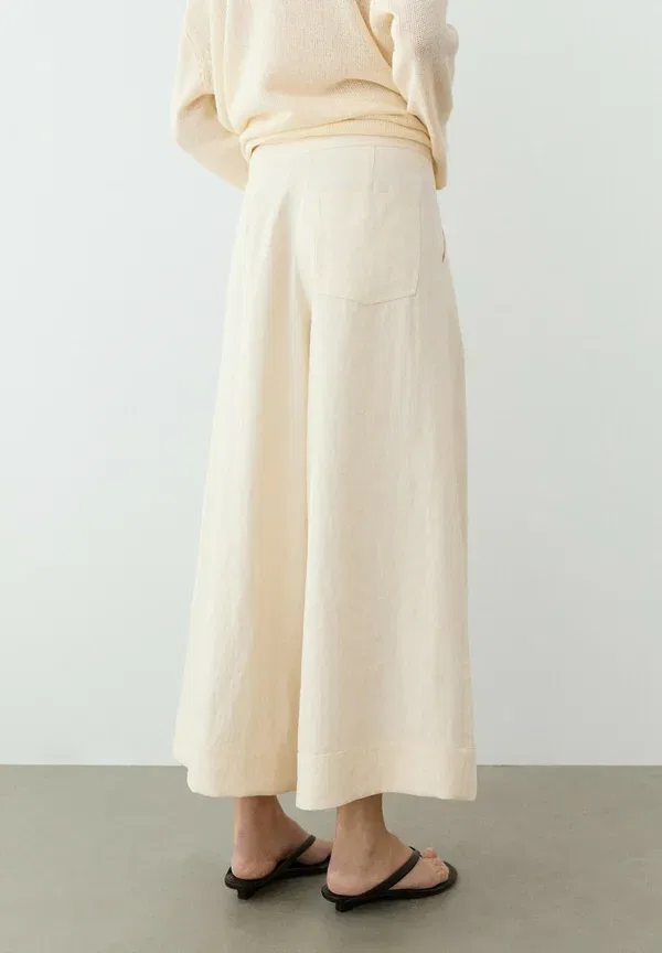Брюки из вискозы Wide-leg cropped pants Massimo Dutti, beige, бежевый — фото 3