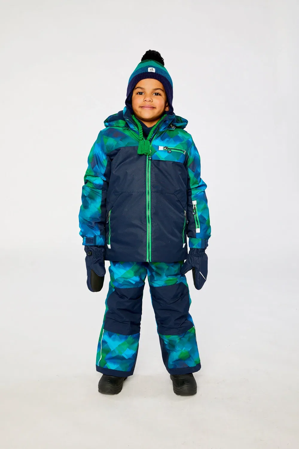 Детский комбинезон для мальчиков зимний утепленный Two Piece Play Snowsuit Deux par Deux, Blue and Green Checkered Print — фото 4