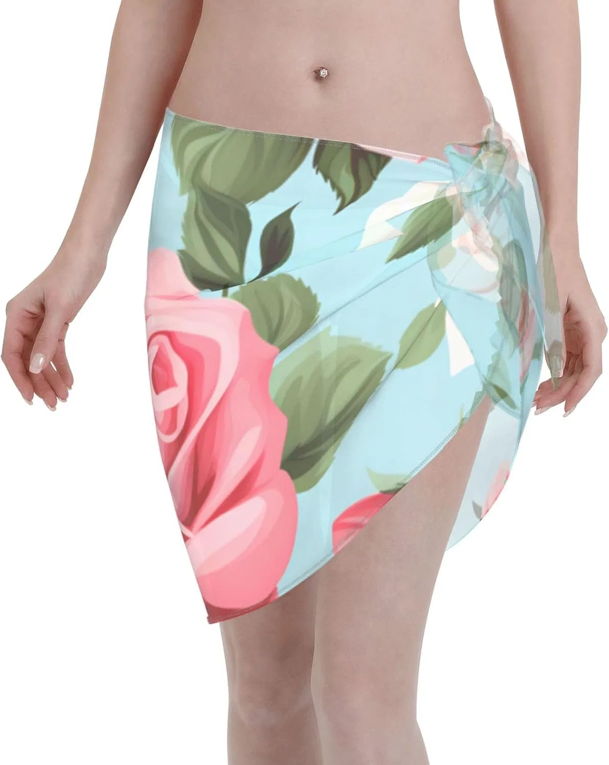 Женский пляжный саронг с цветочным принтом, Pink Red Roses Floral