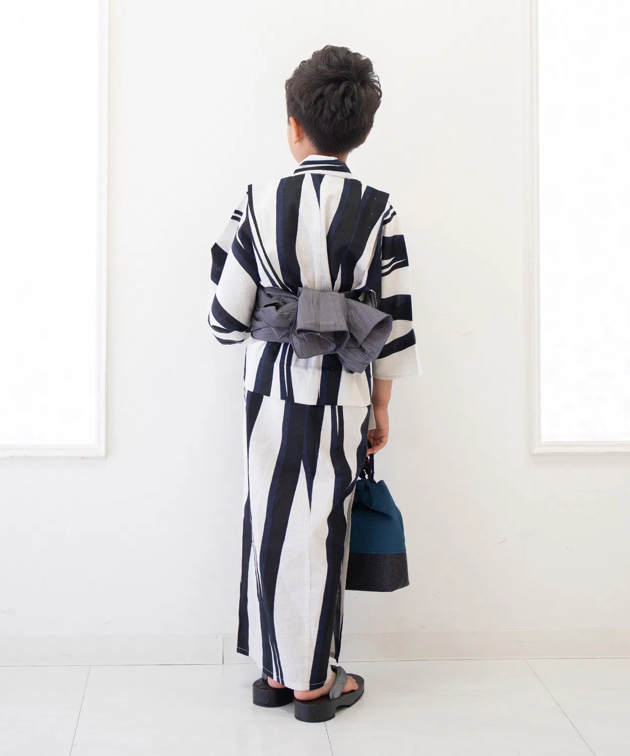 Детское кимоно-юката с полосатым принтом, комплект из 3 предметов Yukata-kan Grace, Blue — фото 3