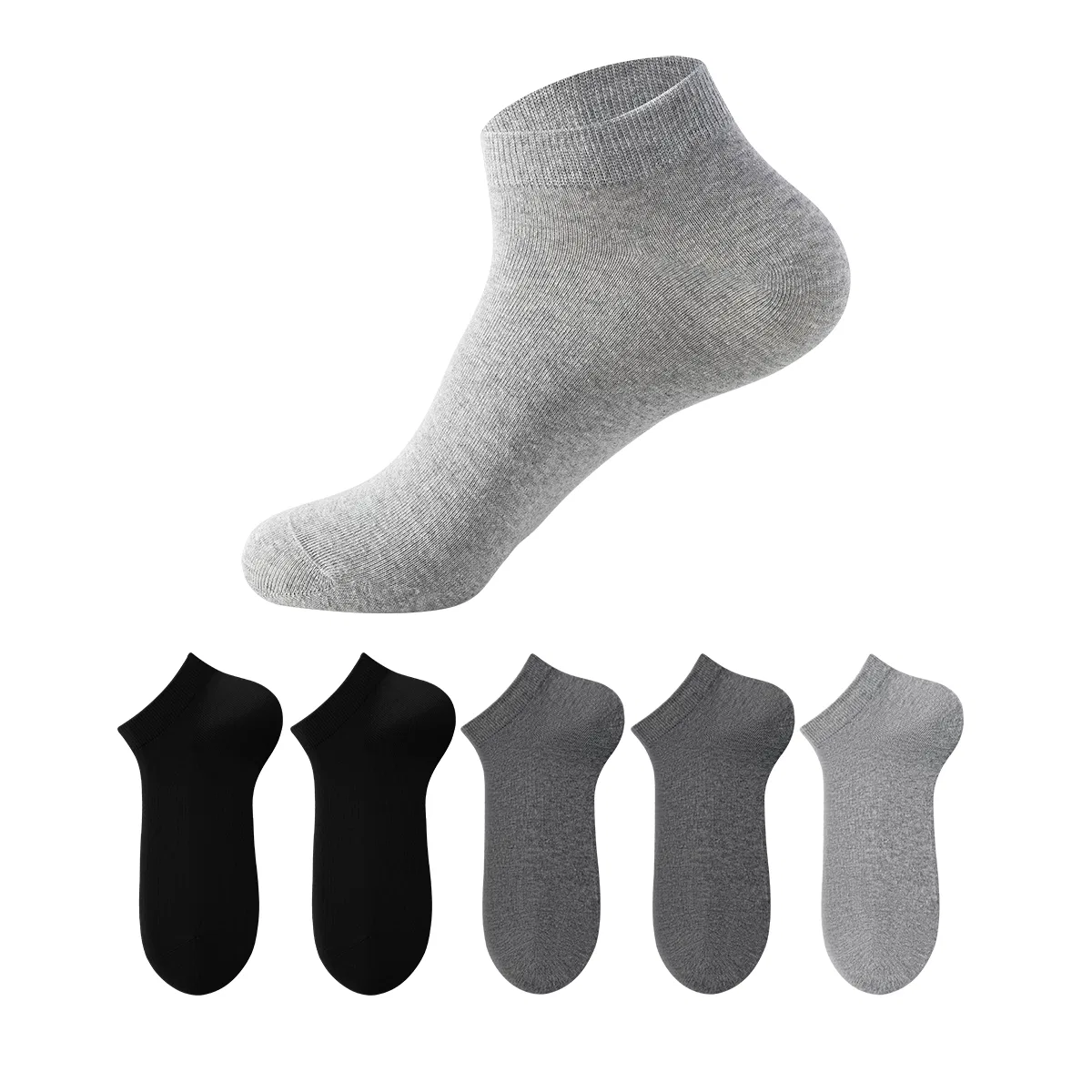 Детские носки-невидимки, набор из 5 пар, Black Dark Gray Light Gray, MIIOW