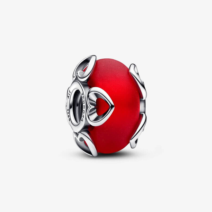

Шарм Pandora Moments Frosted Murano Glass & Hearts, серебро/красный