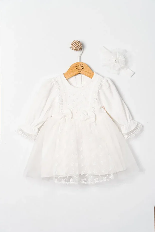 Детское платье для девочек с кружевом Miniday Baby, Ecru — фото 3