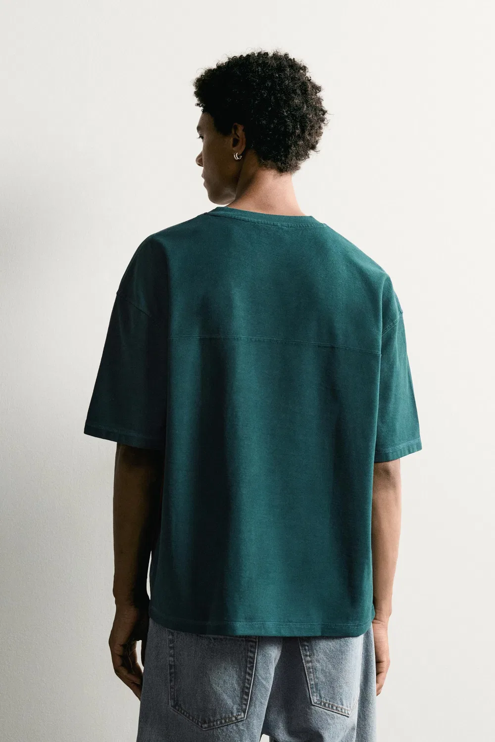 Футболка свободного кроя с декоративными швами. ZARA, Blue green — фото 3