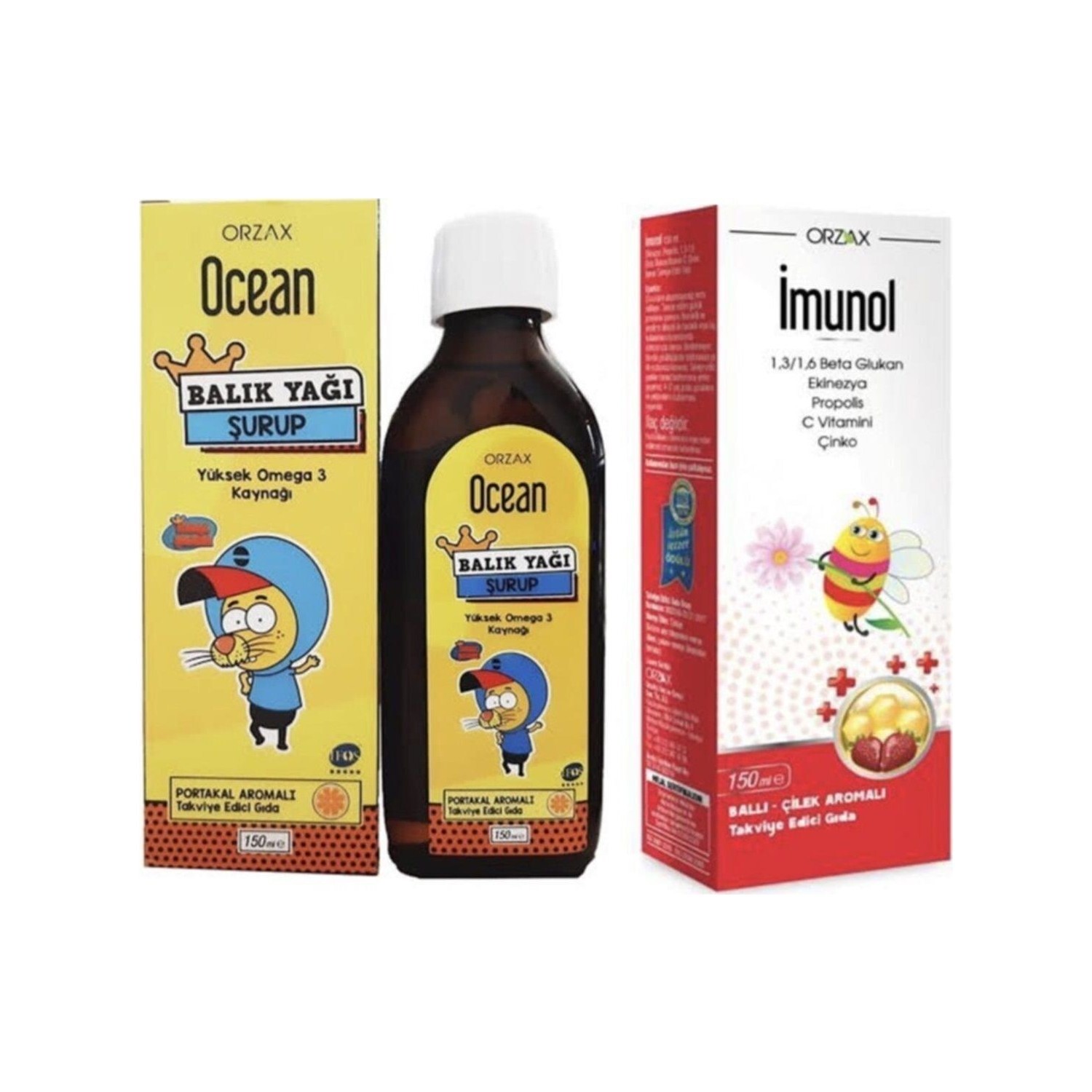 

Сироп с рыбьим жиром Ocean со вкусом апельсина, 150 мл + сироп имунол Ocean, 150 мл